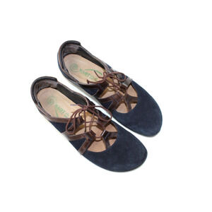 Naot Women’s Timu Navy Blue Suede Brown Leather Lace Up Flats Shoes 41 10